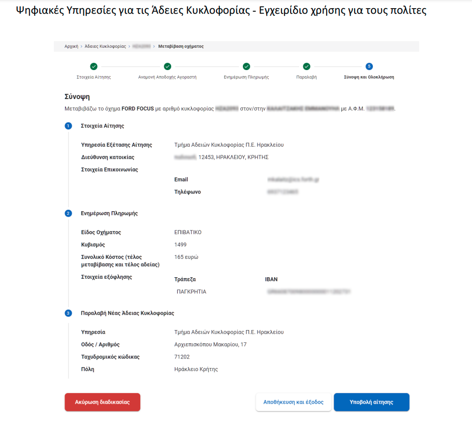 Φόρμα ψηφιακών υπηρεσιών αδειών κυκλοφορίας