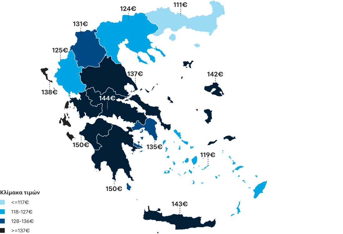 Χάρτης Ελλάδας με ενδεικτικές τιμές ασφάλειας σπιτιού